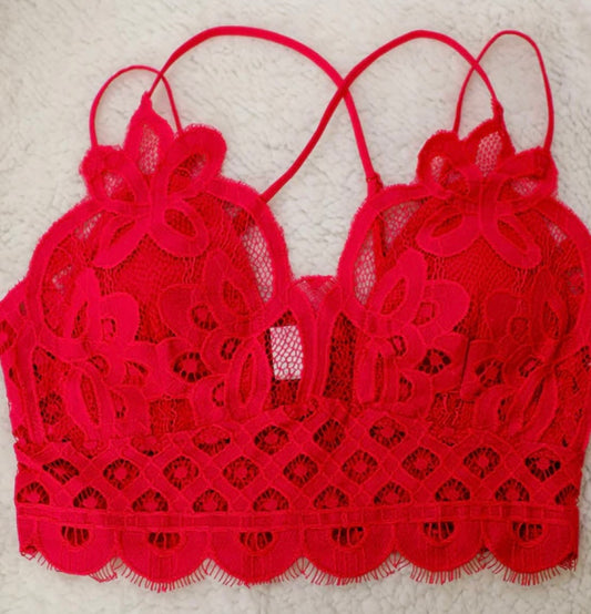 Red Scalloped Lace Bralette