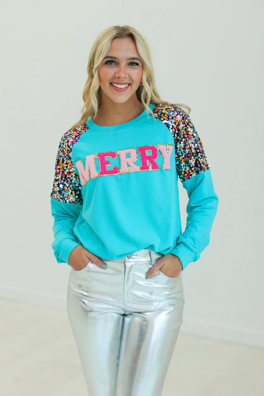 MERRY TURQUOISE SWEATSHIRT